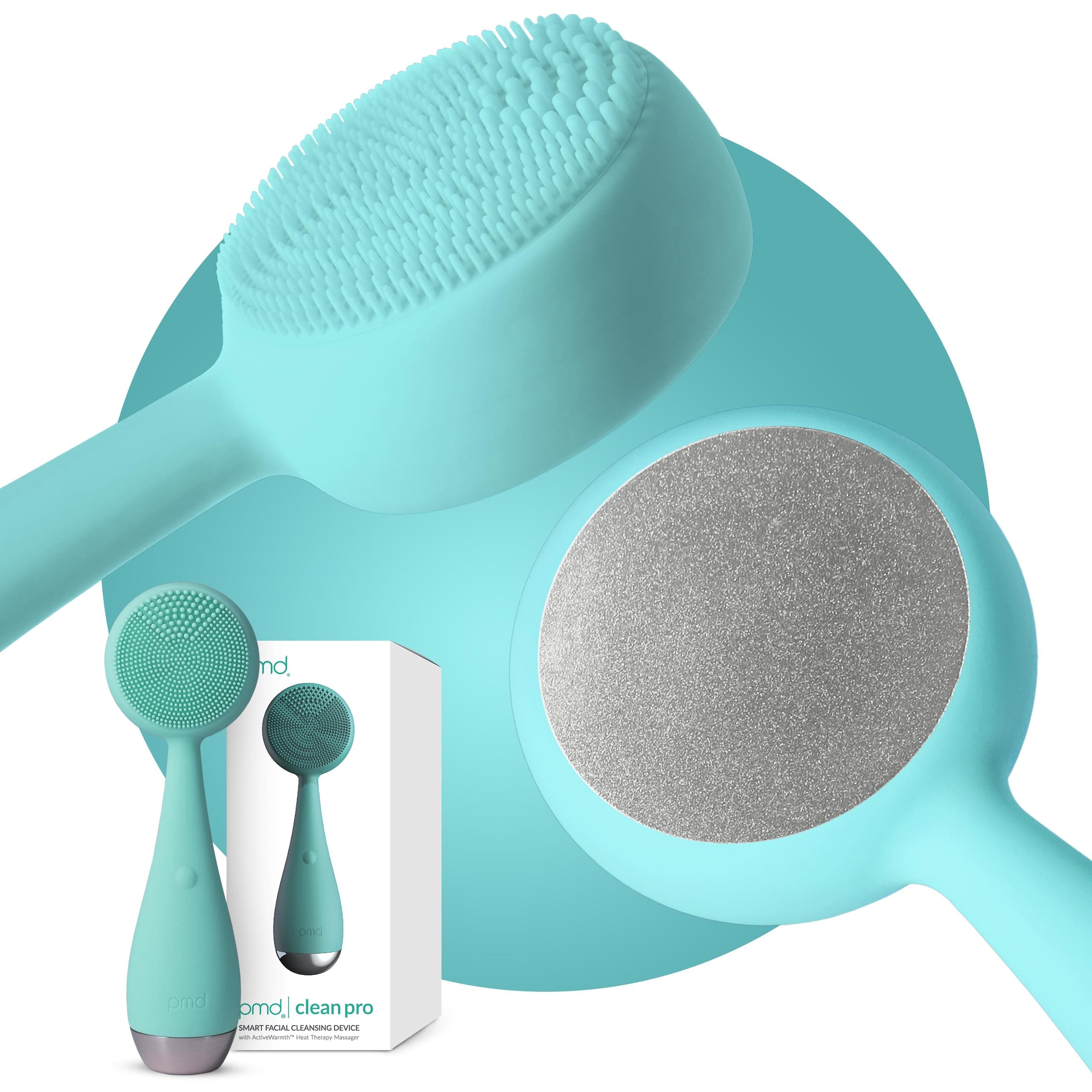 Clean Pro Teal - Smart Facial Cleansing Device with Silicone Brush & Brushed Aluminum, ActiveWarmth Anti-Aging Massager - Waterproof - SonicGlow Vibration - Clear Pores & Blackheads