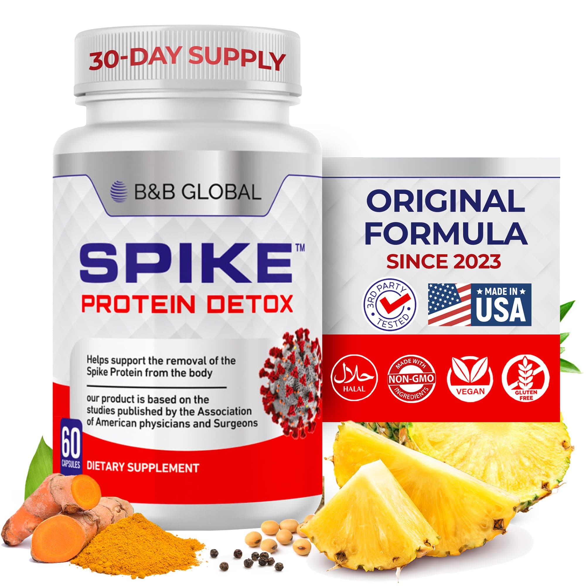 Spike Protein Detox Supplement - 3-in-1 Ultimate Nattokinase 4000 FU, Bromelain 500mg, Curcumin 1000mg - Unflavored Spike Detox Cleanse - Wellness Formula for Immune & Spike Support - 60 Capsules