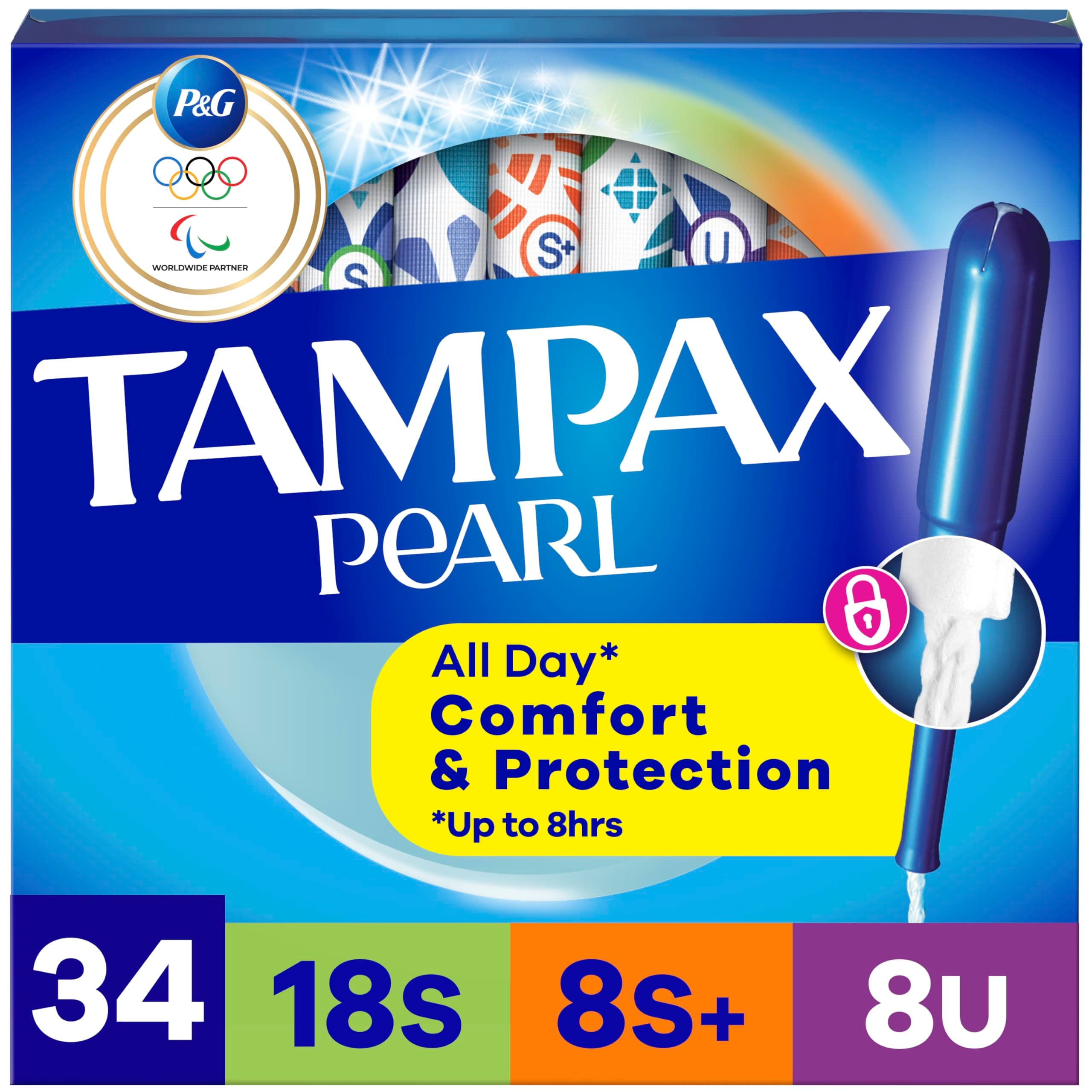 Tampax Pearl Tampons Trio Pack, Super/Super Plus/Ultra Absorbency with BPA-Free Plastic Applicator and LeakGuard Braid, Unscented, 34 Count