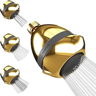 SparkPod3 Inch Power Pressure Boosting Shower Head - Shower Water Pressure Booster - High Pressure Shower Heads for Low Water Pressure Homes - 3 Rain & Massage Setting Shower Heads (Egyptian Gold)