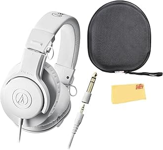 ATH-M20xWH Professional Monitor Headphones - White Bundle with Case and Austin Bazaar Polishing Cloth