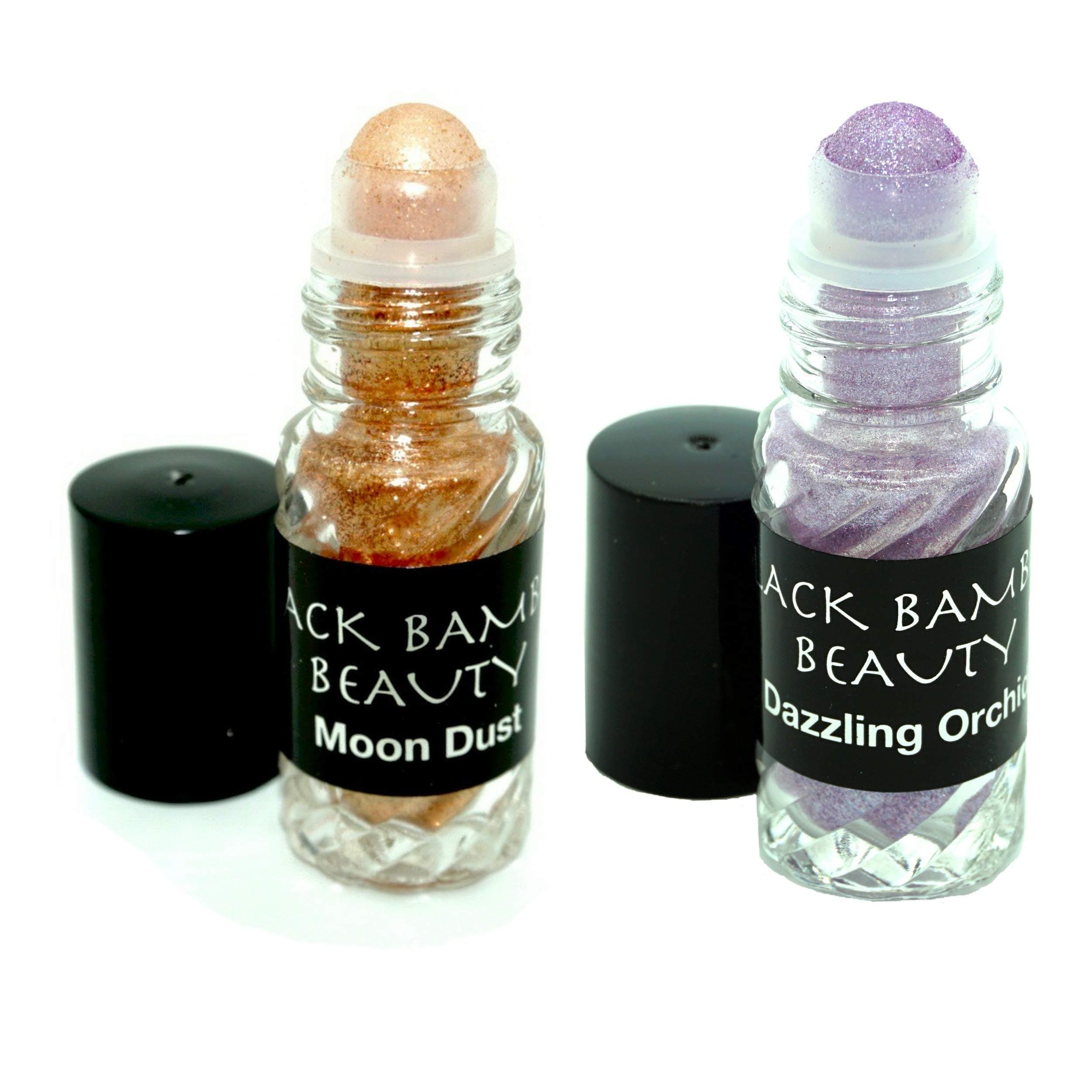 Black Bamboo Beauty Two Color Glitter Set - Includes gold and lilac mineral shimmer - Use as eyeliner, shadow or lipstick topper for parties or celebrations