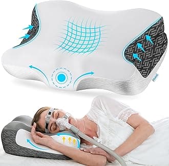 Cervical Neck Pillow for Neck Pain Relief, CPAP Pillow for Side, Back & Stomach Sleepers, Ergonomic Orthopedic Pillow for CPAP Users to Reduce Air Leaks and Mask Pressure, White