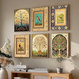kotart Traditional Indian Art Home Decoration Wall Painting Madhubani Art With Frame For Living Room Bed Room Hotel Wall Decor Digital Reprint Engineered Wood Set of 6 (M)