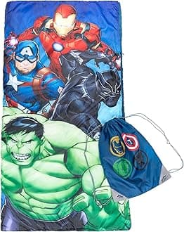 Jay Franco Marvel Avengers Battle Formation Slumber Sack - Cozy & Warm Kids Lightweight Slumber Bag/Sleeping Bag - Featuring Captain America, Iron Man, Black Panther, Hulk (Official Marvel Product)