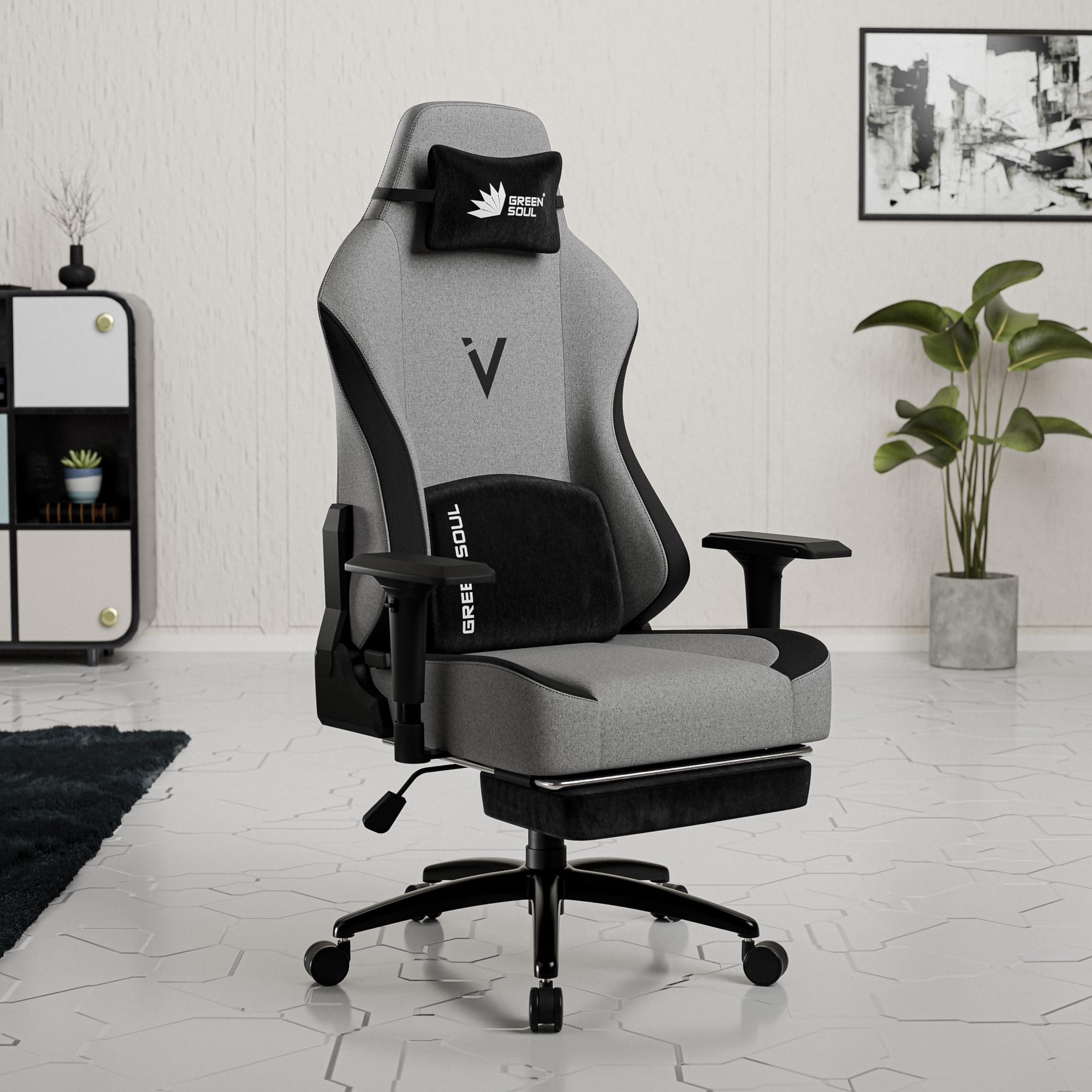 Green Soul Vision Pro Multi-Functional Ergonomic Gaming Chair, with Premium Fabric, 4D Armrests, Integrated Footrest, Sturdy Metal Base & 180° Back Recline (Earth) Installation Provided