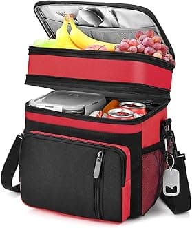 BAGNN Lunch Box & Lunch Bag for Men Women, Large Insulated Adult Lunch Box, Leakproof Cooler Lunchbox with Bottle Opener for Work Picnic Beach, 16L, Red