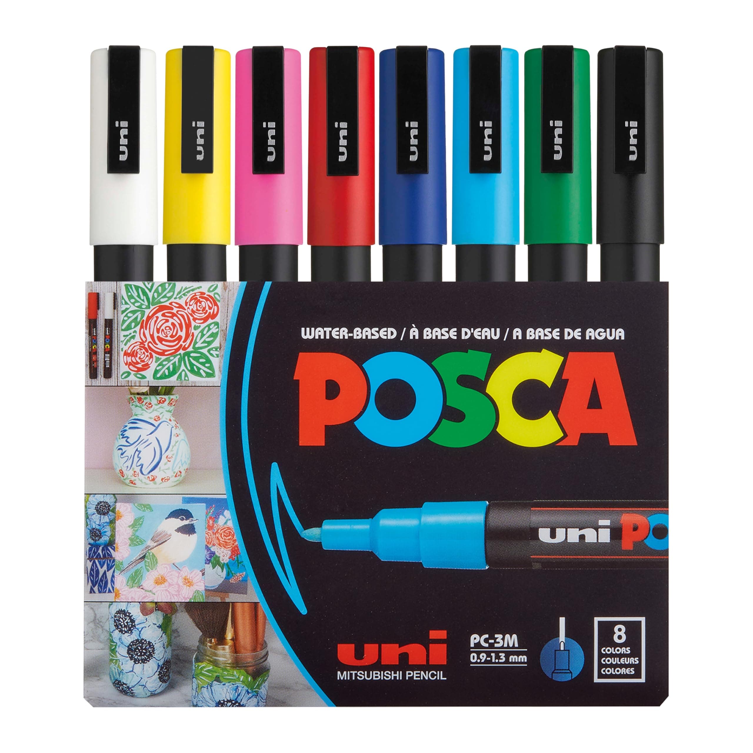 uni-ball Uni Posca PC3M/8 8-Piece Paint Marker Pen Set Assorted Pigmentation Ink Fine Tip