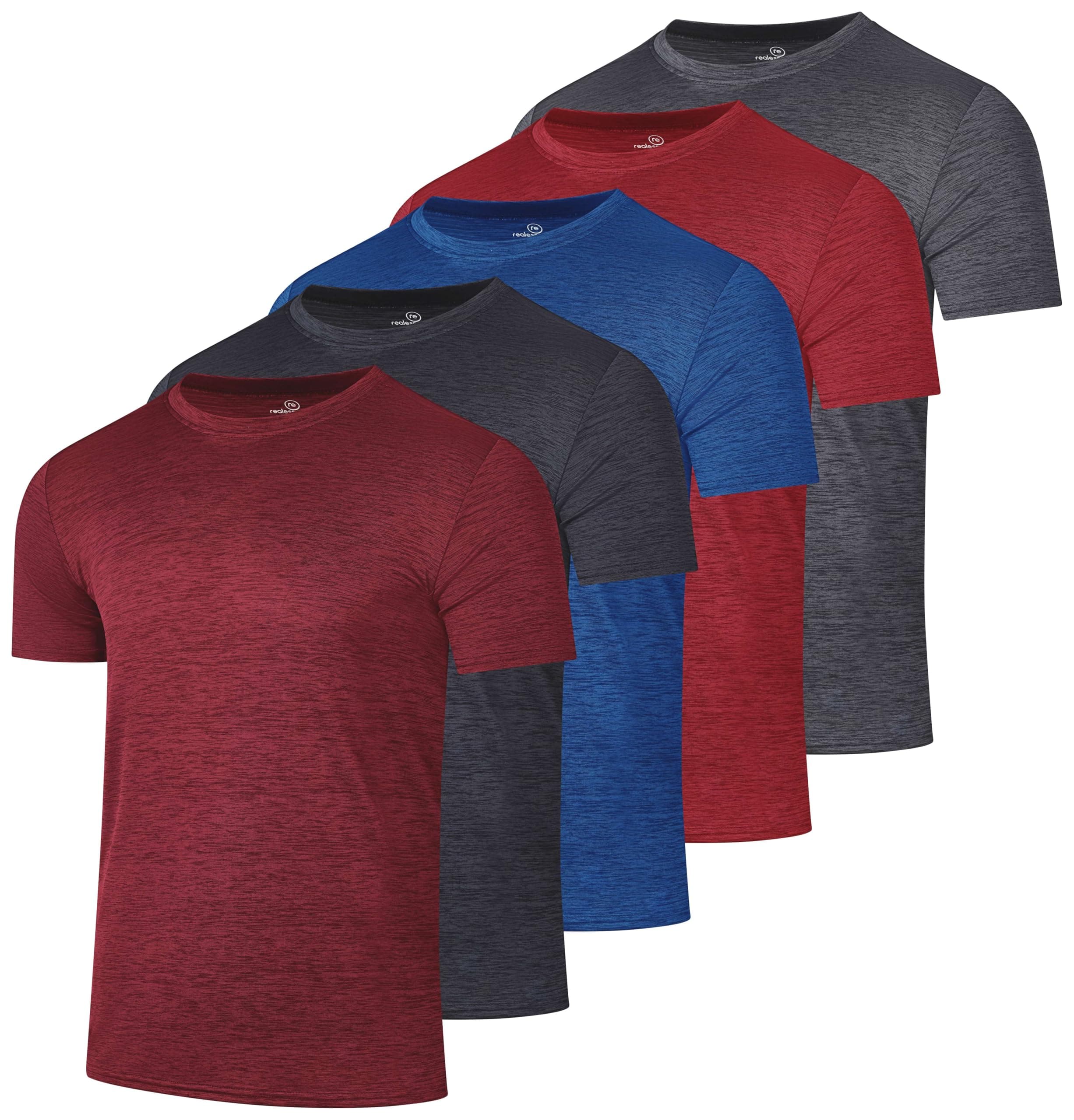 5 Pack: Men's Dry-Fit Short Sleeve Crew Neck T Shirts Fitness Running Gym Workout Cool Exercise Athletic Tee