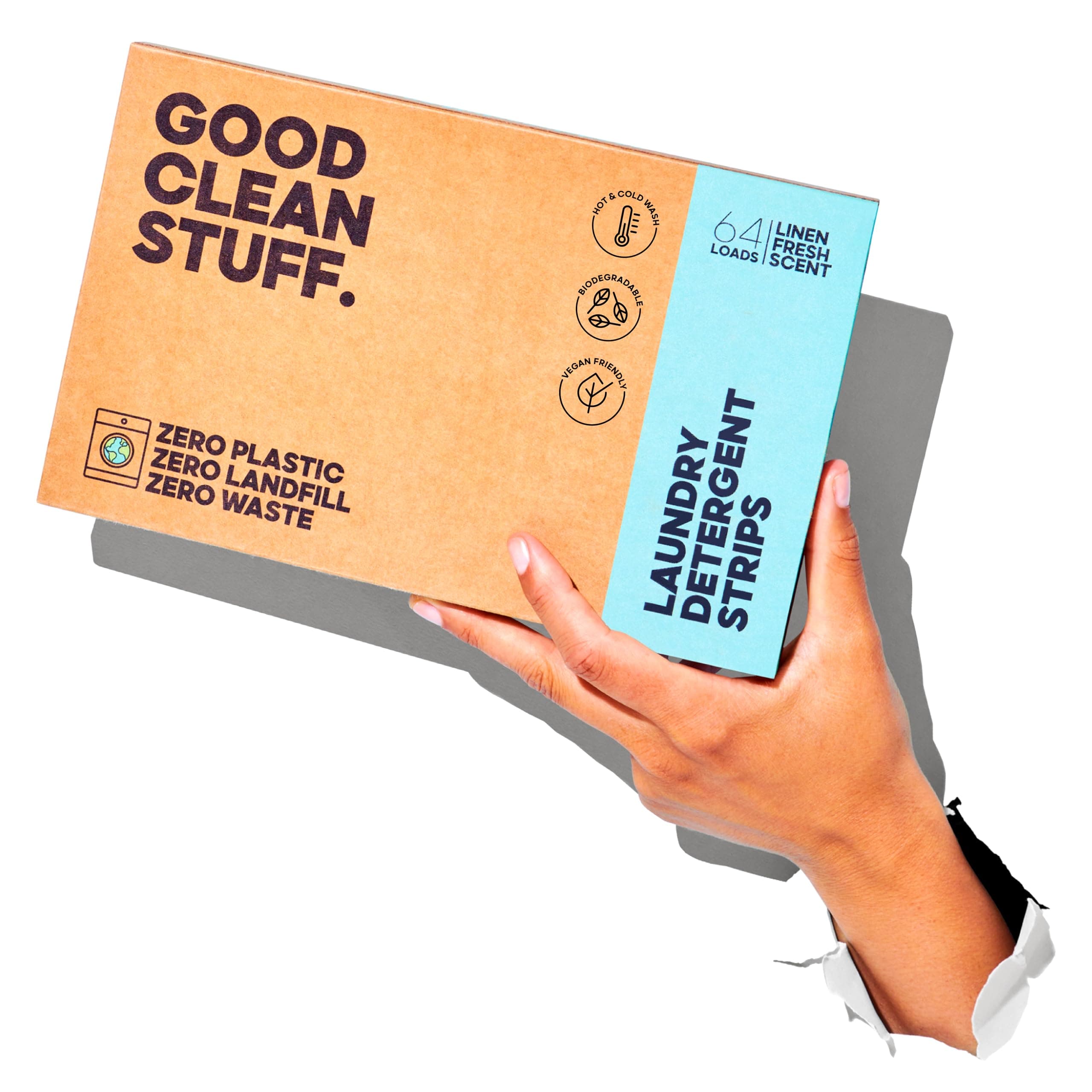 Good Clean Stuff. Good Clean Stuff Laundry Detergent Strips Sheets 64 loads Eco Ultra-Concentrated Non-Bio Linen Fresh Scent for Machine and Hand Washing, White