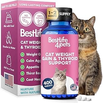Cat Weight Gainer & Thyroid Support – Natural Appetite Stimulant for Cats, Underweight Kittens or Senior Cats Showing Restlessness and Poor Coat – 400 Odorless Pills Help Improve Daily Eating