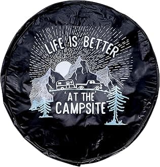 Camco Life is Better at Campsite 29' Vinyl Cover with Elastic Hem-Durable Design Keeps Dirt, Rain, and Sun Away from Your Spare Tire (53291)