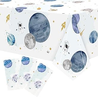 3Pack First Trip Around The Sun Space Party Tablecloths Outer Space Theme Disposable Rectangle Table Cover Decorations for 1st Birthday Baby Shower Party Tablecover Supply, 86.6x51 Inch