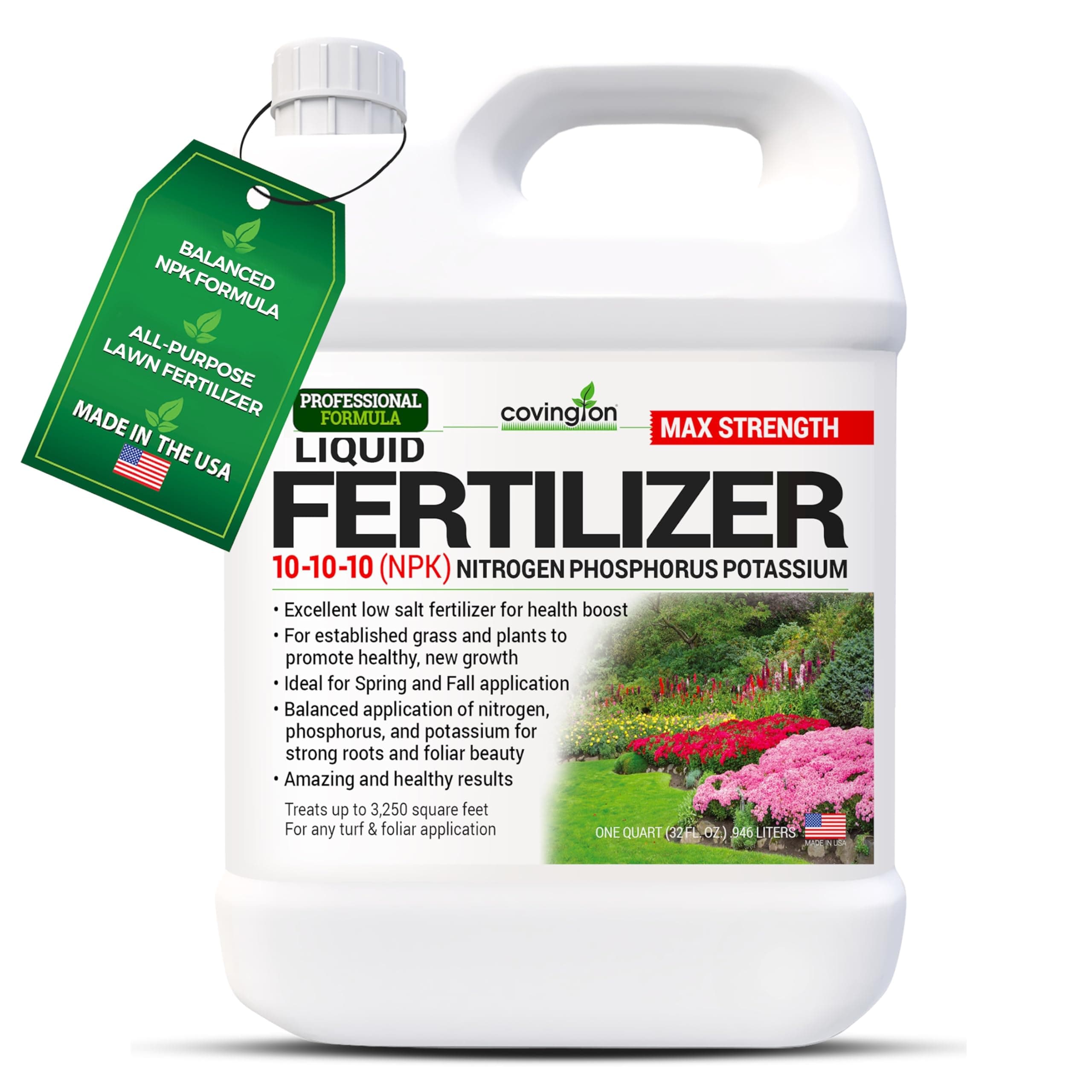 Covington 10-10-10 NPK Liquid Fertilizer (32oz) All Purpose Liquid 10 10 10 NPK - Lawn Food with Nitrogen Phosphorus Potassium Concentrate for Lawns, Outdoor & Indoor Plants, Vegetable Gardens