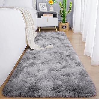 Chicrug Soft Runner Rugs for Bedroom Living Room Plush Fluffy Rug 2x10 Feet, Shag Furry Area Rug Carpet Non Shedding for Nursery Children Kids Girls Room Home Decorative, Grey and White