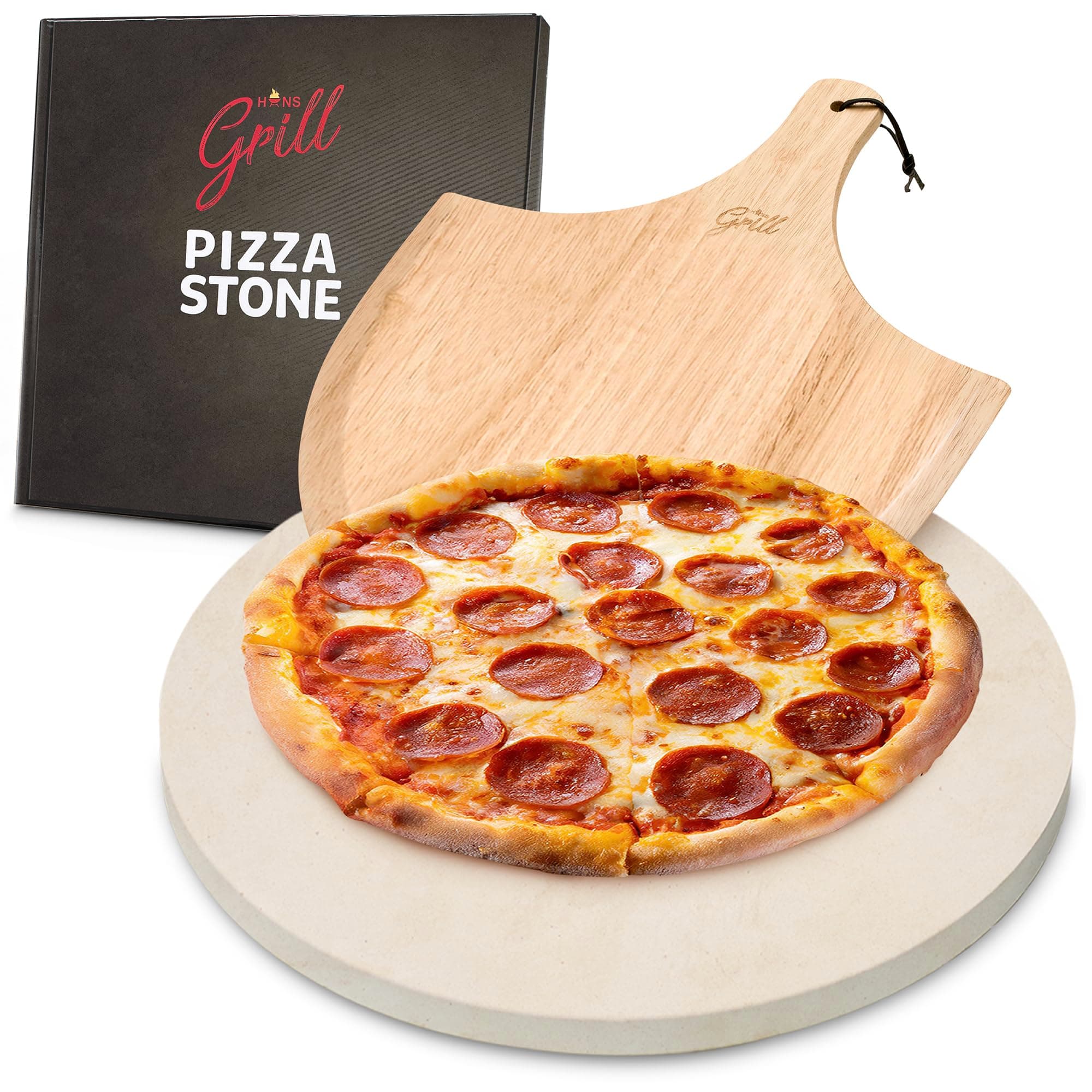 PIZZA STONE | Circular Pizza Stone For Oven Baking & BBQ Grilling With Free Wooden Peel | Extra Large Round 15" Inches Diameter (38CM) Durable Cordierite Cooking Stone.