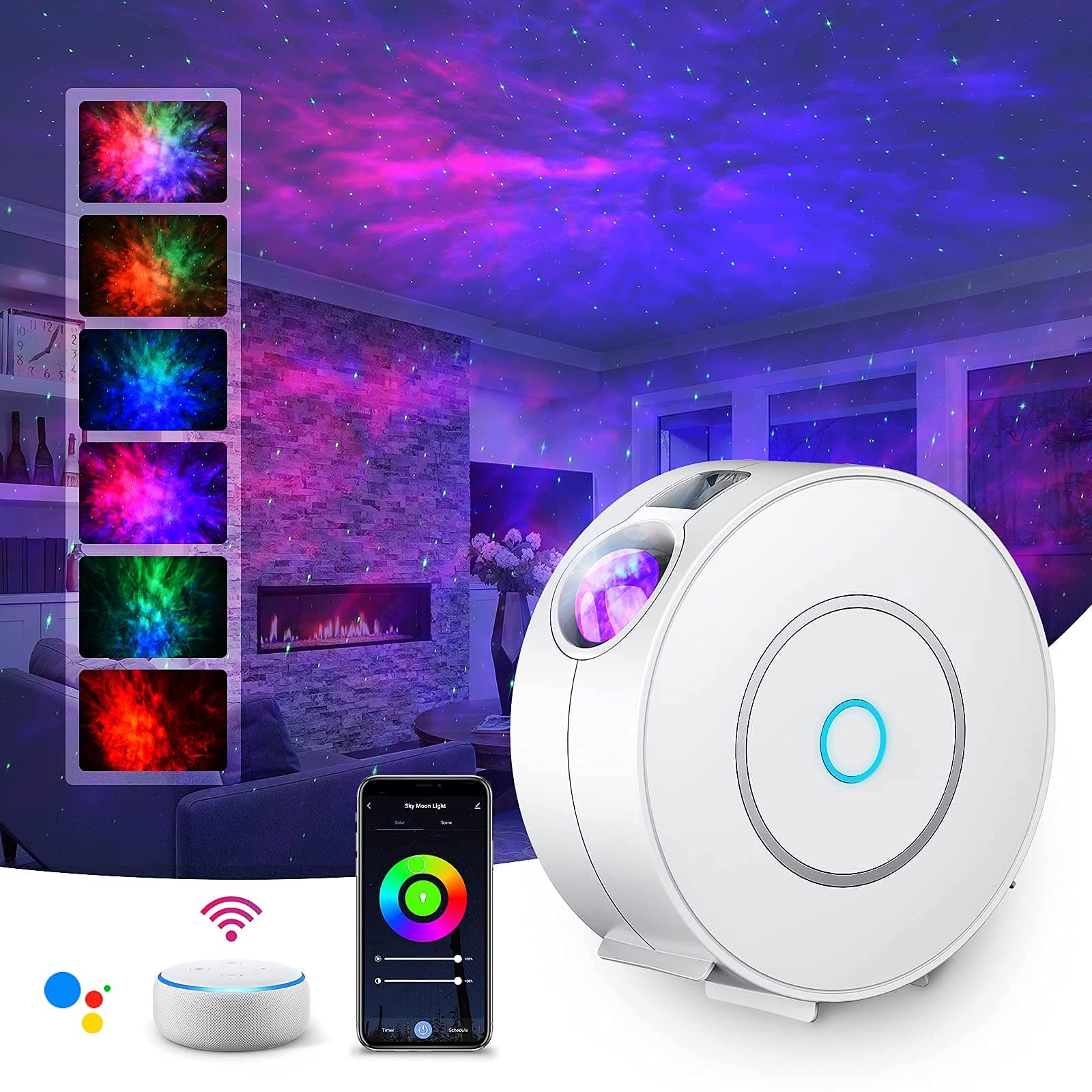 – LED WiFi Galaxy Projector, Smart Night Light Kids Adults 3D Star Projector Light with RGB Adjustment/Voice Control/WiFi/Timer Compatible Alexa Google Assistant for Room Decor