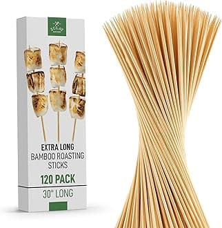 Zulay Kitchen Authentic Bamboo Marshmallow Smores Sticks - 30" Extra Long 5mm Heavy-Duty Bamboo Skewers - Ideal for Grilling & Camping