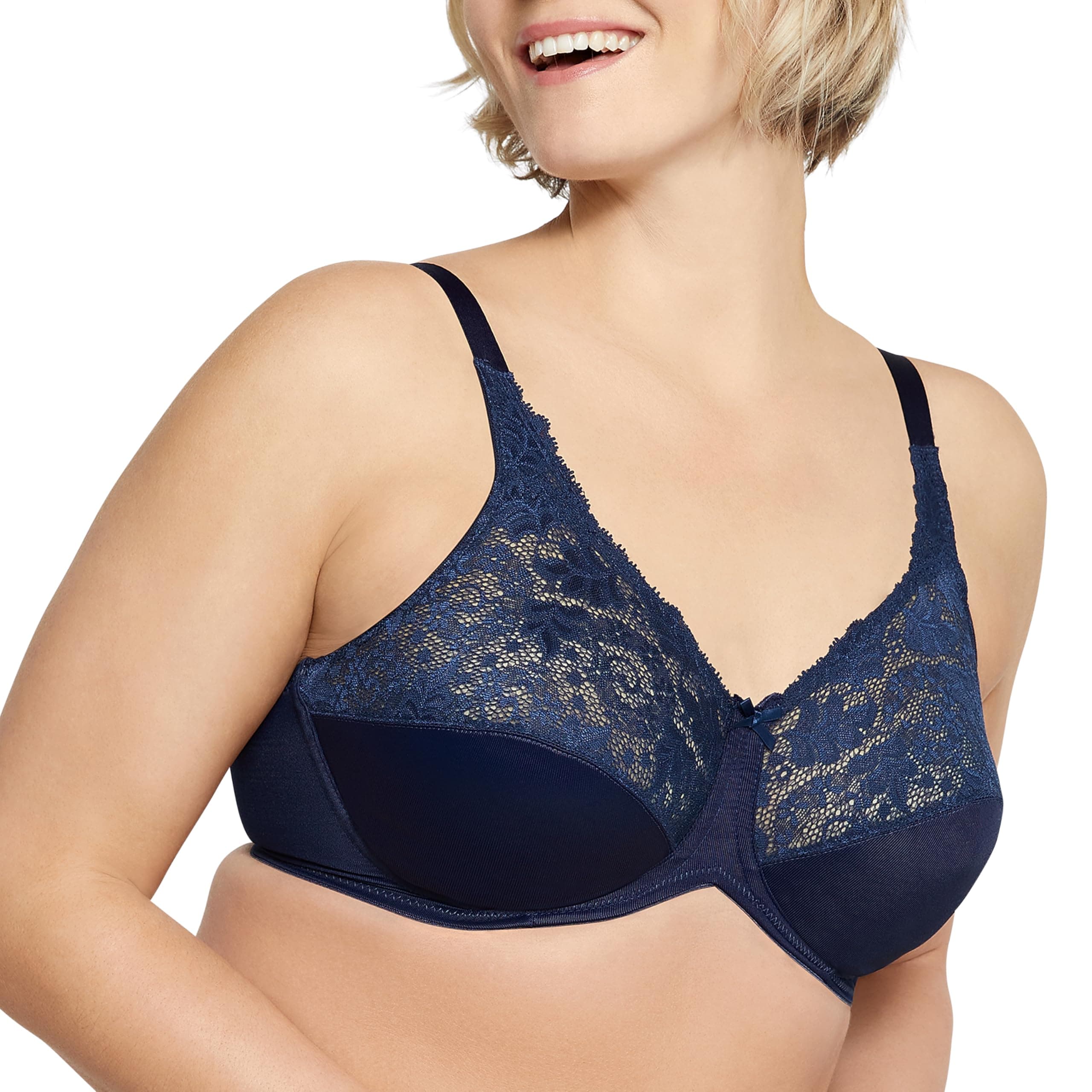 Bali Women's Lilyette Minimizer Underwire Bra with Lace Trim, Microfiber Full Coverage Bra