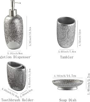 Hymmah Bathroom Accessories Set,Toothbrush Holder,Farmhouse Bathroom Decor,4 Pcs Resin Gift Set Apartment Necessities, Contain Toothbrush Cup,Soap Dispenser,Soap Dish,Tumbler