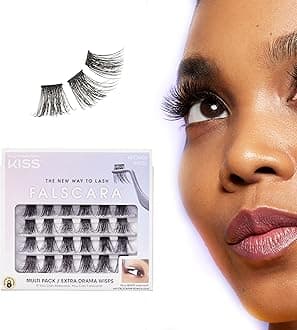 KISS FALSCARA False Eyelashes WISPS Multipack, Extra Drama, DIY, Natural, Ultra Glam, Invisible, Rewearable 3x, Buildable & Customizable, Easy To Apply, Split Lash Tip | 24 Wisps