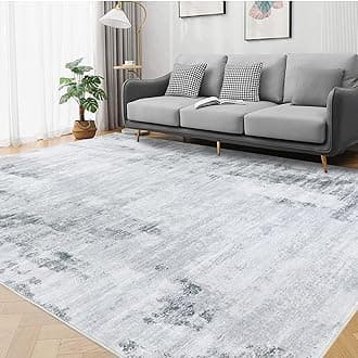famibay Washable Area Rug 6x9 Living Room Rug Modern Neutral Area Rug Low Pile Abstract Floor Rugs for Living Room Wool Rubber Backed Carpet Rugs for Bedroom Dining(Grey)