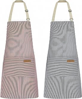 NLUS 2 Pack Kitchen Cooking Aprons, Adjustable Bib Soft Chef Apron with 2 Pockets for Men Women (Blue Pinstripes/Pink Pinstripes)