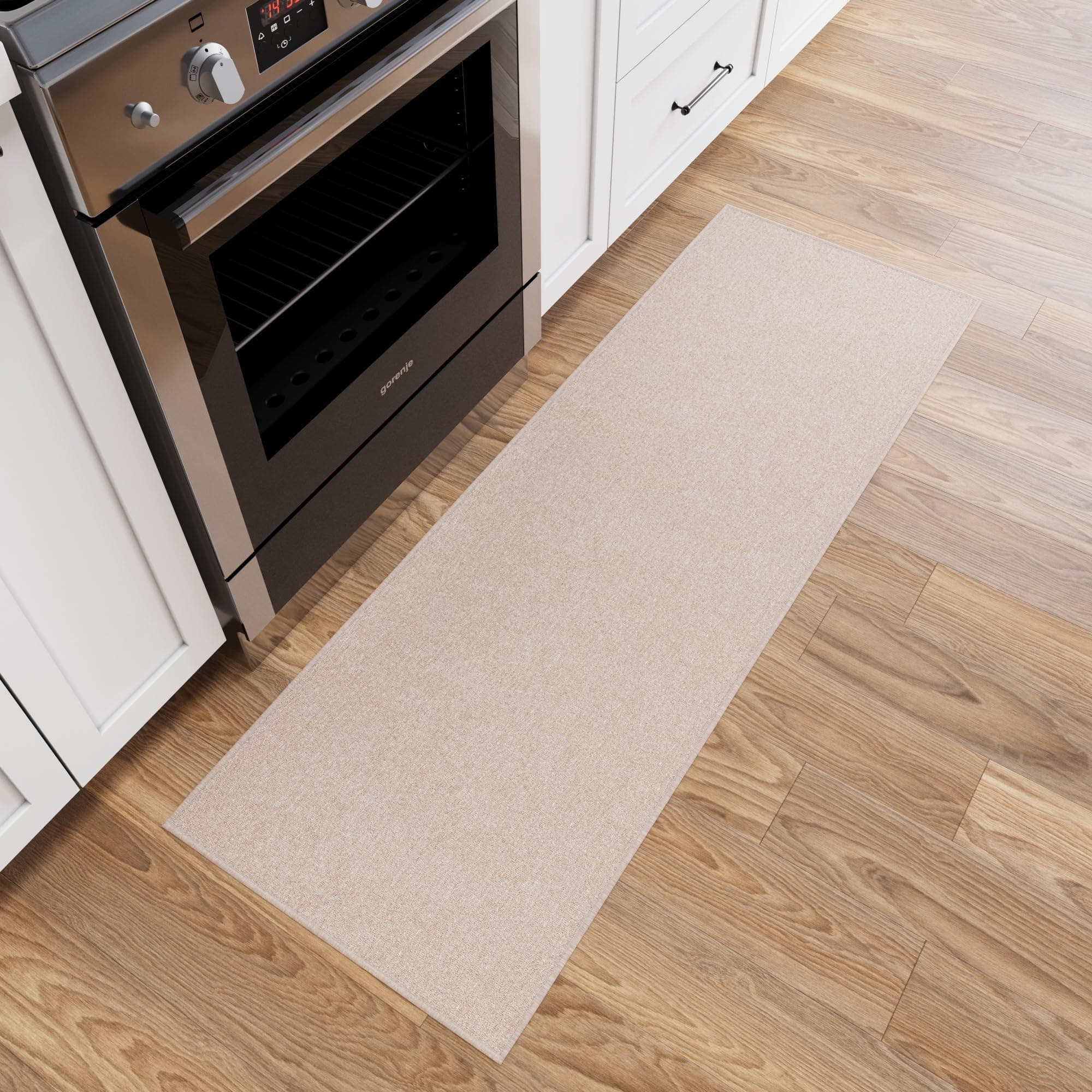 Ottomanson 20" x 59" Ultra-Thin Hallway Runner Rug - Durable Non-Slip Carpet for High-Traffic Areas - Fits Under Doors for Seamless Entry - Ideal for Kitchen, Entryway, Bedroom & Living Room, Beige