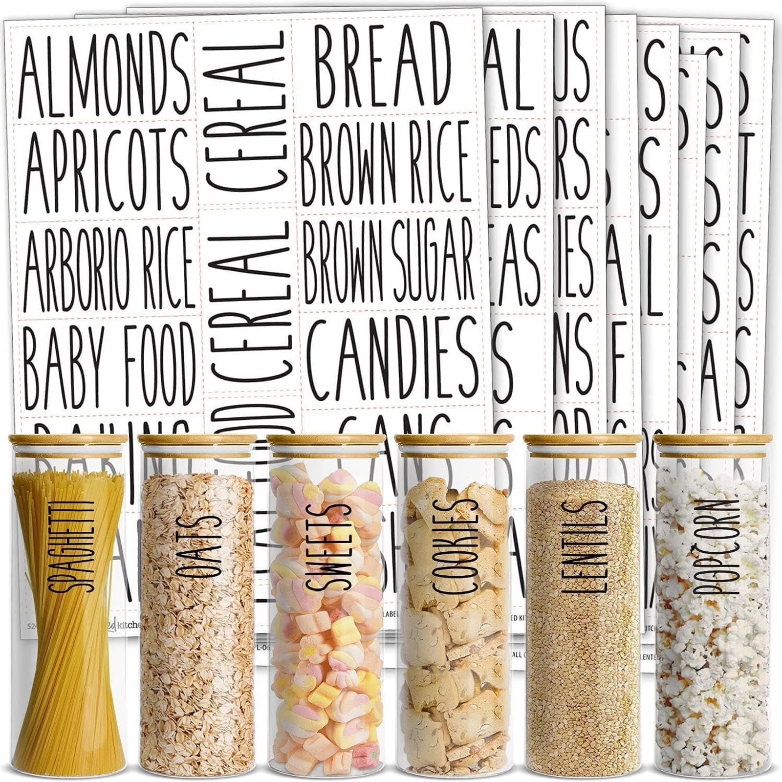 Kitchen Adhesive Labels - Waterproof Labels for Storage Bins - Pantry & Jar Stickers for Spices - Pack of 136, 2 x 3 in, Black Text on Clear Vinyl
