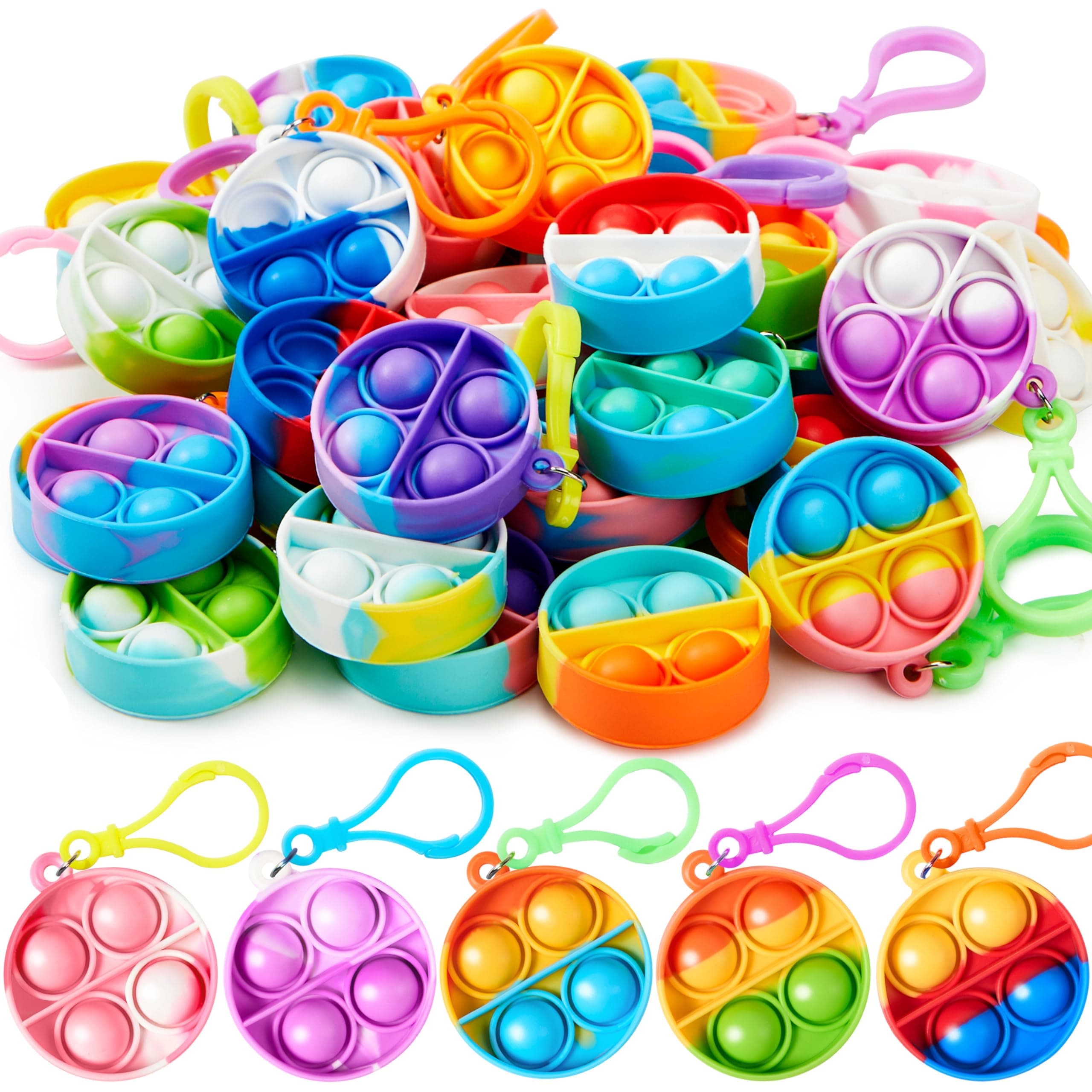JOYIN Round Pop Fidget Keychain 30 Pack Pop Fidget Toys Bulk Party Favors for Kids 4-8,8-12 Years, Easter Goodie Bags Stuffers Back to School Gifts for Students Classroom Prizes Sensory Toys
