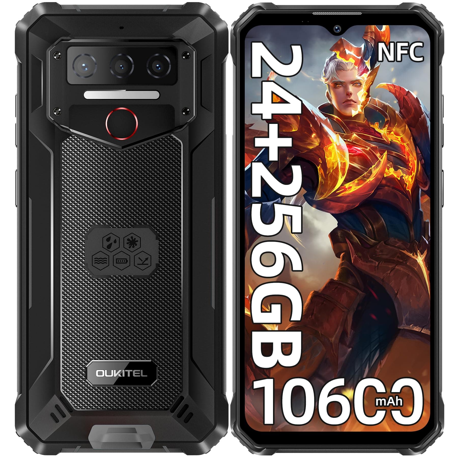 WP23 PLUS Rugged Smartphone 2025, 24GB RAM+256GB ROM/TF 1TB, 10600mAh Rugged Phone, 6.52" Screen Mobile Phones, 13MP Camera, 4G Dual SIM Android 14 Phone, IP68/69K Waterproof/GPS/NFC, Black