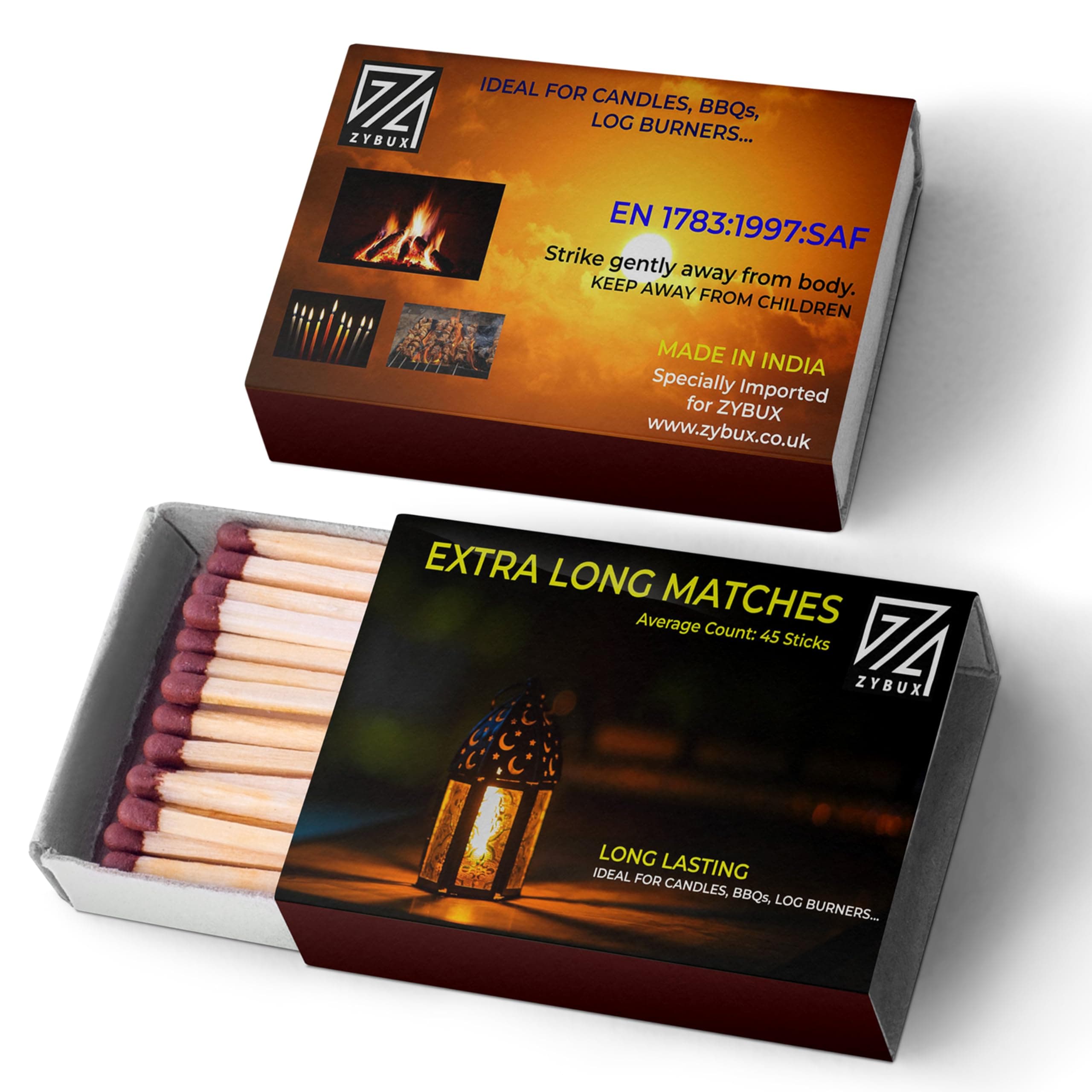 Extra-Long Safety Matches Sticks, Slow Burning, Ideal for Candles, Cigar, Fireplaces, Grills, Safe Ignition with Strike Surface Match Box, Durable Matches, Pack of 2