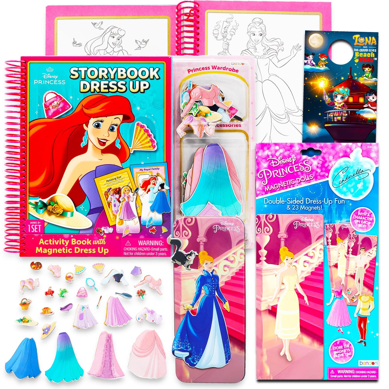 Disney 25 Piece Magnetic Creations - Bundle with 2 Dress Up Magnetic Dolls Including Ariel and Cinderella | Magnetic Doll Dress Up Kit