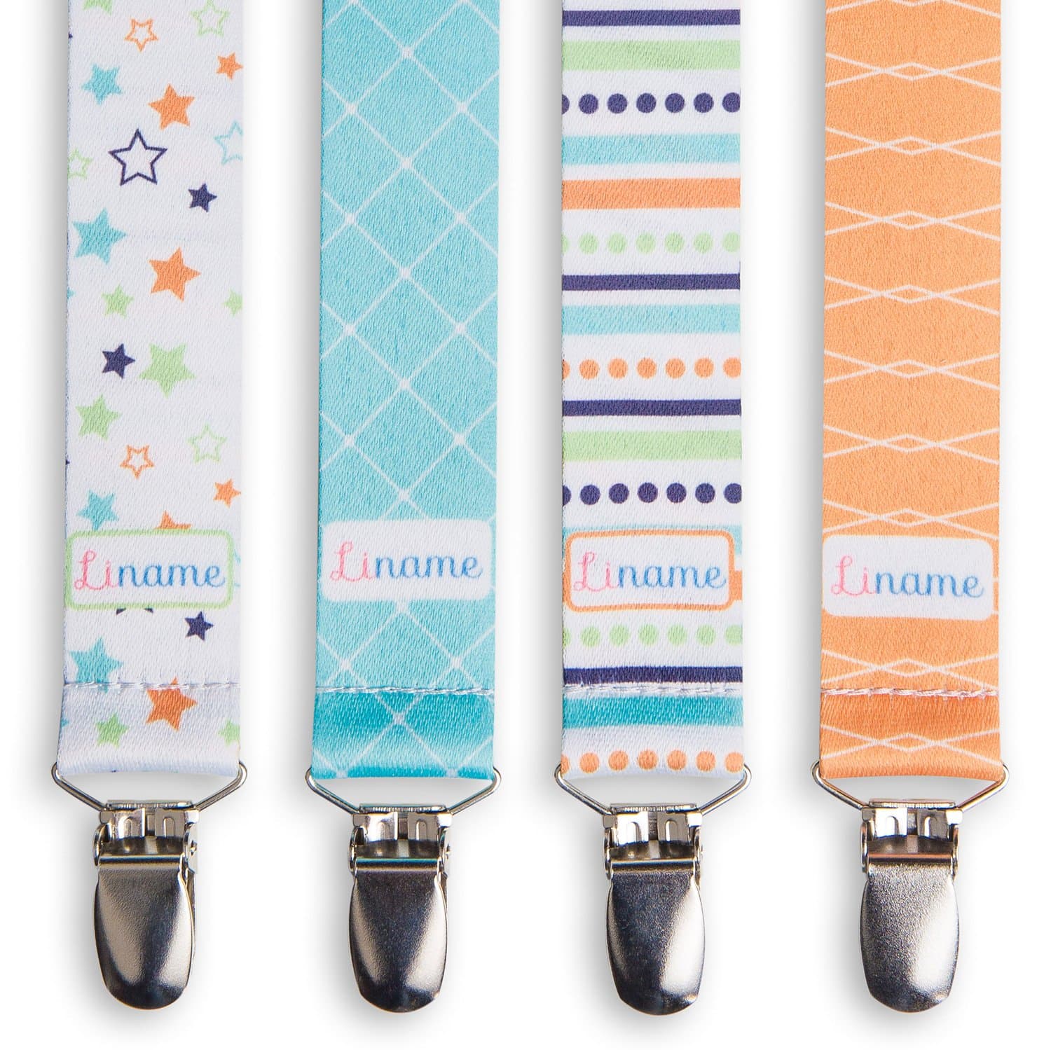 Liname Dummy Clip for Boys with Bonus eBook - 4 Pack Gift Packaging - Premium Quality & Unique Design - Dummy Clips Fit All Dummies & Soothers - Perfect Baby Gift