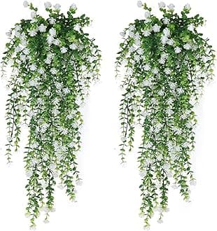 Lifelike Artificial Flowers Artificial Flower Decor Hanging Artificial Flower Vine Faux Drooping Floral Plants for Home Wedding Indoor Outdoor Garden Yard Decoration White 2pcs