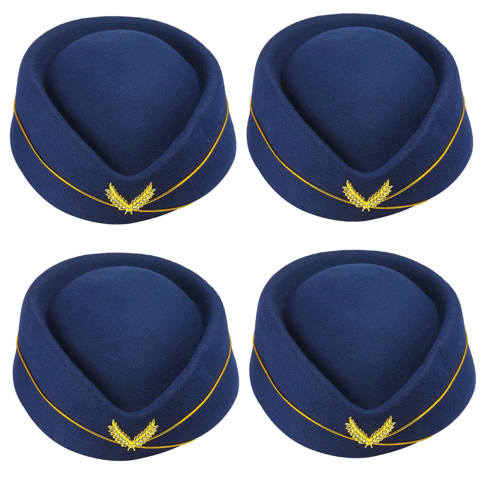 4 Pieces Stewardess Hat Woolen Flight Attendant Air Hostess Hat for Halloween Cosplay Costume Accessories