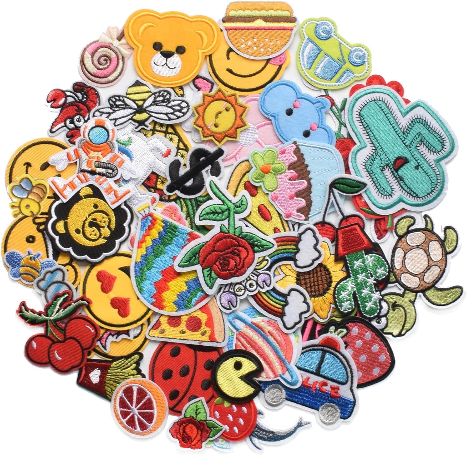 ELECDON Embroidered Patches, 60 Pcs Random Assorted Styles Embroidered Patches, Bright Vivid Colors, Sew On Iron On Patch Applique for Clothes, Dress, Hat, Jeans, DIY Accessories