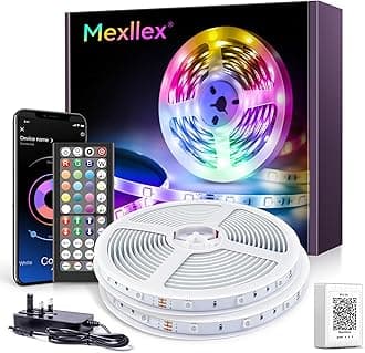 Mexllex LED Strip Lights with Remote 20m, Bluetooth RGB Color Changing Lights with Remote Control,Timing Function, Music Sync Lights for Bedroom Home Decoration Light (2x10m)