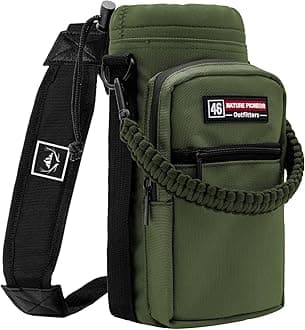 NATURE PIONEOR Water Bottle Holder with Adjustable Strap - 26/32/36/40/46/64oz Insulated Water Bottle Sling Carrier with Paracord Handle & 2 Pockets, Outdoor Sports, Hiking, Camping, Gym