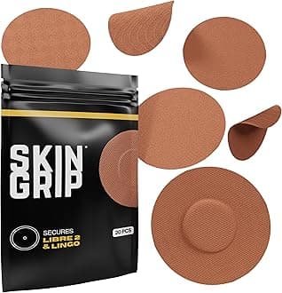 Skin Grip Adhesive Patches for Freestyle Libre 2 – Waterproof & Sweatproof for 10-14 Days, Pre-Cut Adhesive Tape, Continuous Glucose Monitor Sensor Cover – 20 Pack, Chocolate