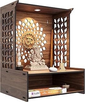 Industries Temple for Home, Mandir for Home for Pooja Mandir for Home Beautiful Wooden Temple for Home Pooja Stand for Home and Office with LED Spot Light mandir (A4)
