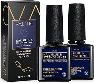 Valitic Strong Nail Glue and Strengthener for Acrylic and Press On Nails - Quick Dry Brush On Gel for Long Lasting Effect - Adhesive Nail Bond for False Nails with Tips Strengthener - 2 Pack