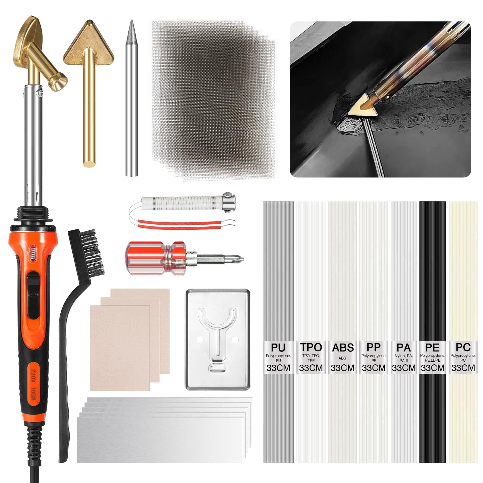 100W Plastic Welding Kit Soldering Iron Kit, Fast Heating 2-in-1 Plastic Welder & Soldering Iron Gun,Temperature Control with Indicator Professional Surface Repair Tool for DIY, Car Bumper, Dashboard