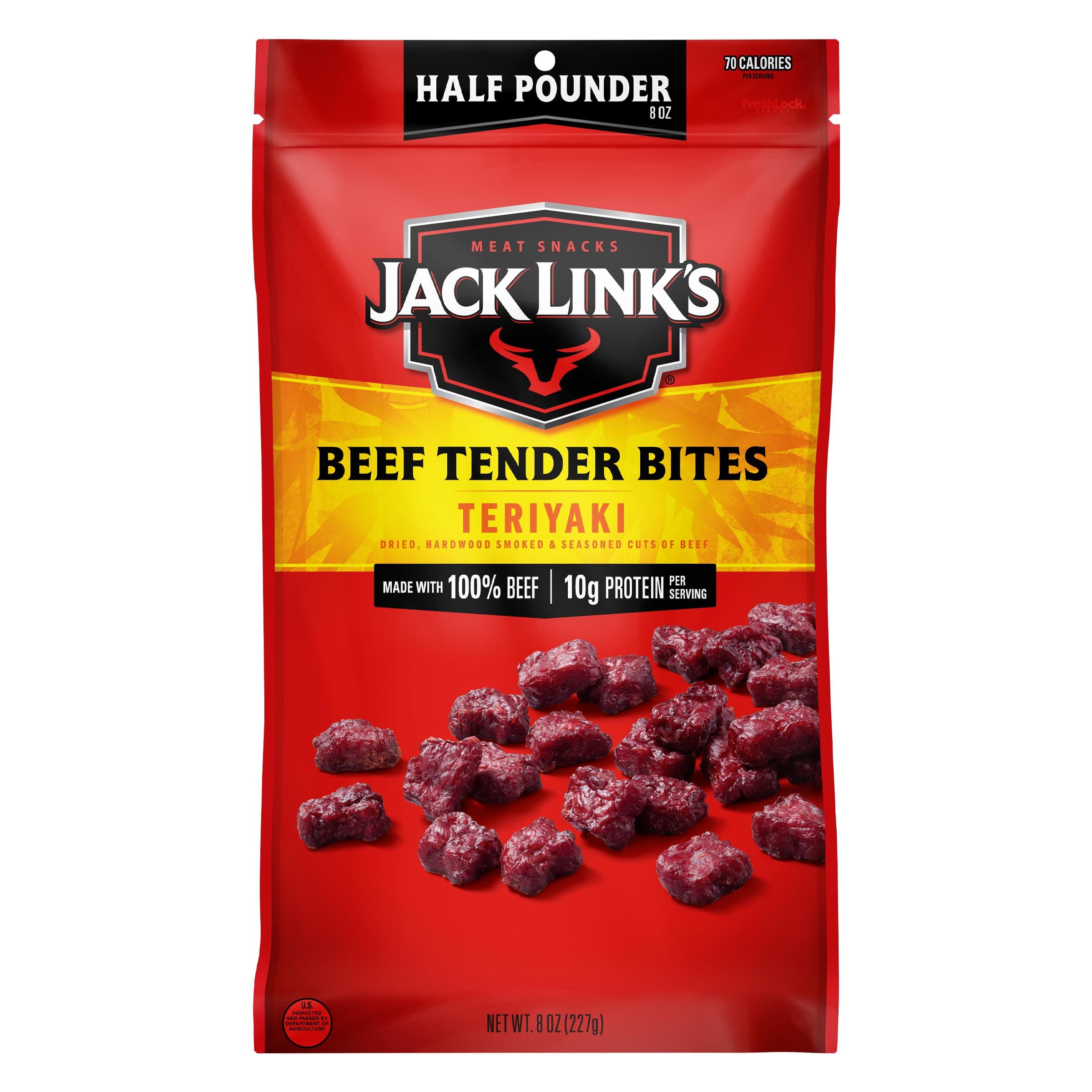 Beef Tender Bites, Teriyaki, Half Pounder Bag - Flavorful Meat Protein Snacks for Lunches, 10g of Protein and 70 Calories per Serving, Made with 100% Beef