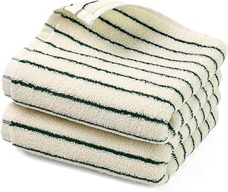 Jacquotha Green Striped Hand Towels for Kitchen, Vintage Bathroom Decor, Natural Cotton Tea Towel, 14” x 29”