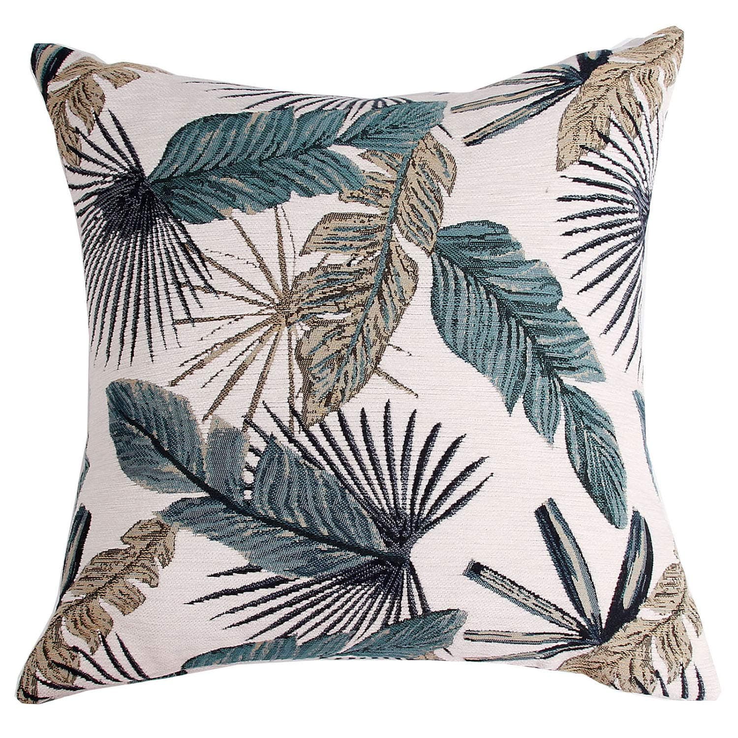 Cushion Case for Sofa Bed, Tropical Leaf Cushion Cover Decorative Pillow Case Jacquard Chenille (Teal)