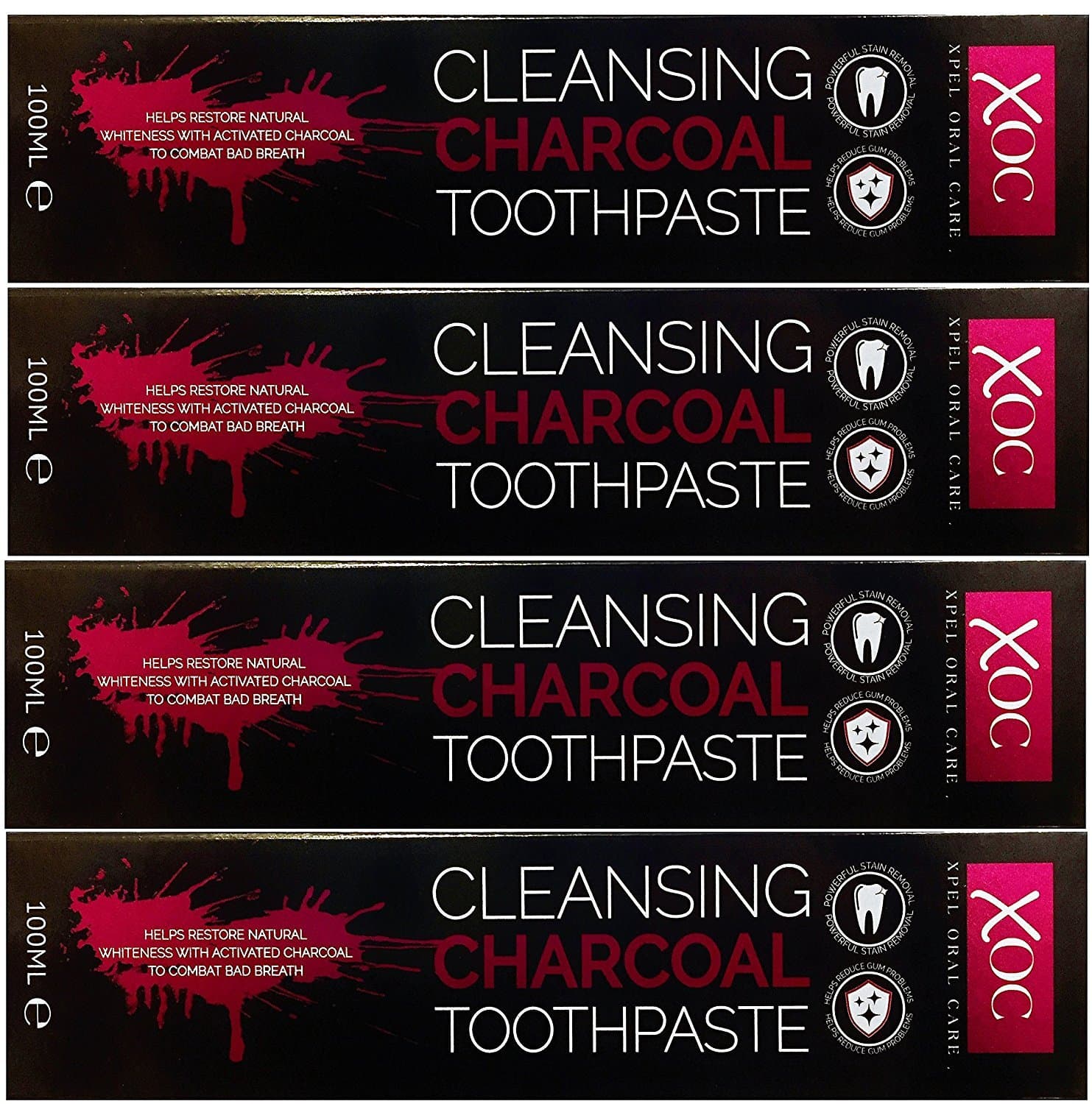 XOC Cleansing Charcoal Toothpaste (4 x 100ml) Whitening