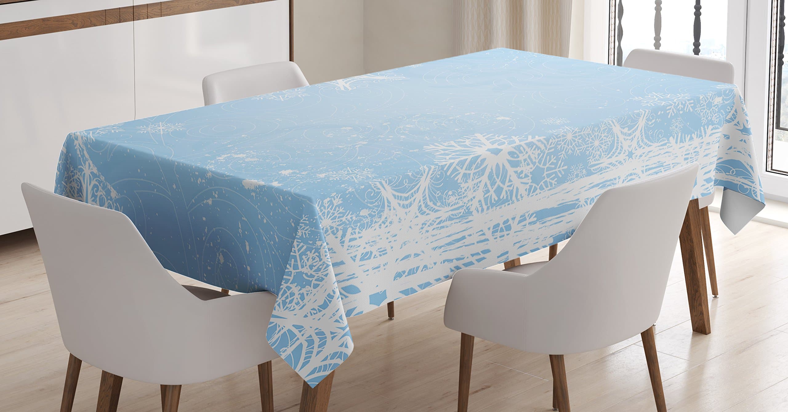 ambesonneWinter Tablecloth, Abstract Christmas Themed Snowflake Pattern on The Soft Colored Backdrop Image, Rectangular Table Cover for Dining Room Kitchen Decor, 60" X 90", Blue White