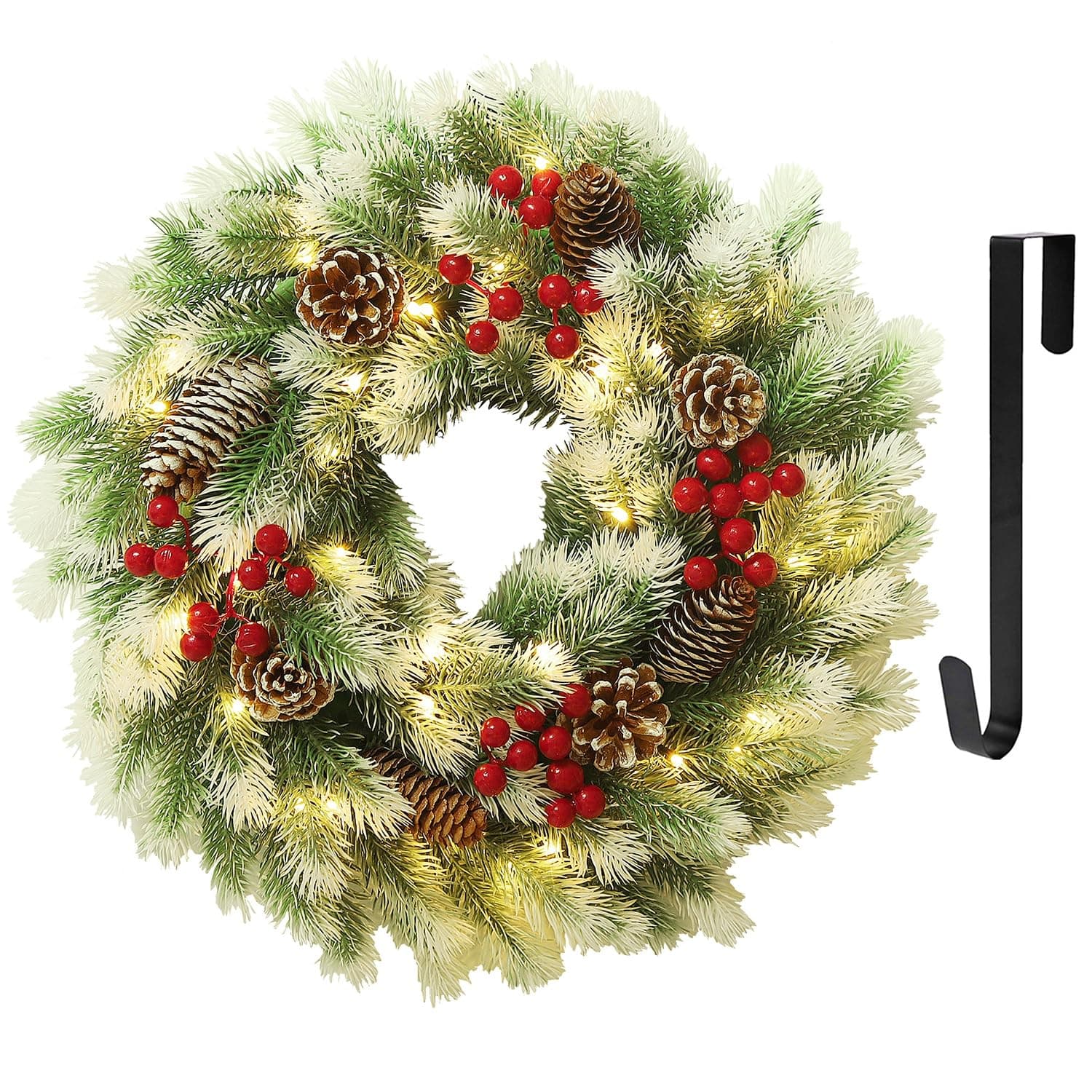 Pre-Lit Christmas Wreath with Metal Hanger