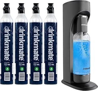 Drinkmate OmniFizz Sparkling Beverage Maker CO2 Bundle - Sparkling Water/Soda Streaming Machine That Carbonates Any Drink - Includes 4 CO2 Cylinders, 1 Carbonation Bottle, 1 Fizz Infuser - Matte Black